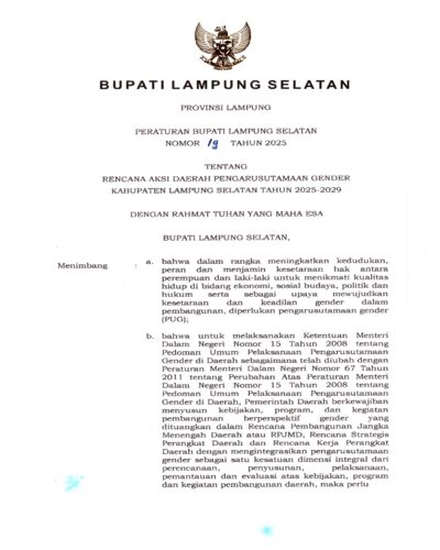 Rencana Aksi Daerah Pengarusutamaan Gender Kabupaten Lampung Selatan Tahun 2025-2029
