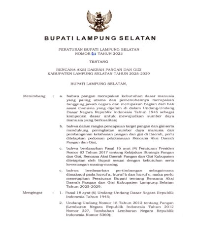 Rencana Aksi Daerah Pangan dan Gizi Kabupaten Lampung Selatan Tahun 2025-2029
